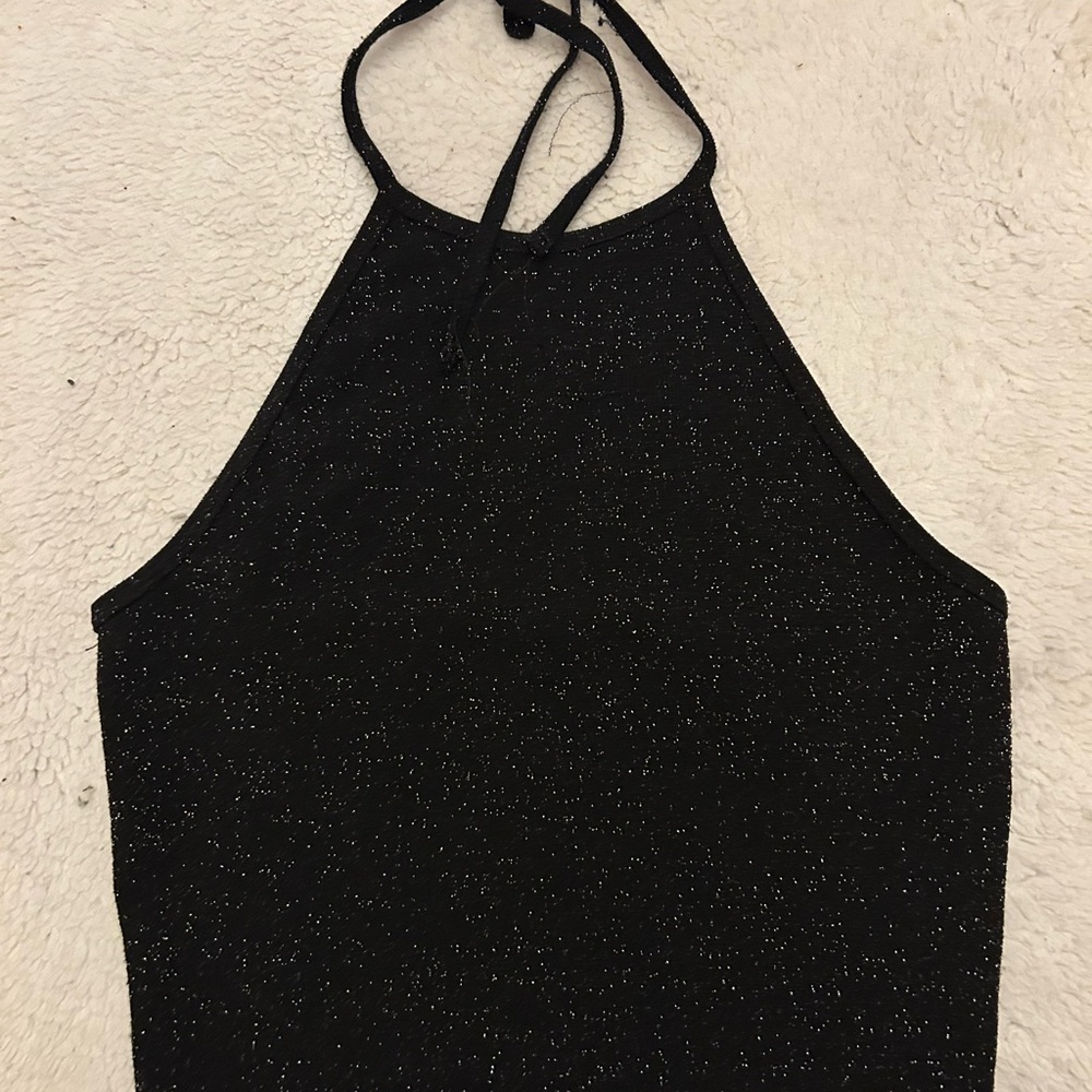 Black Glitter Halter Top